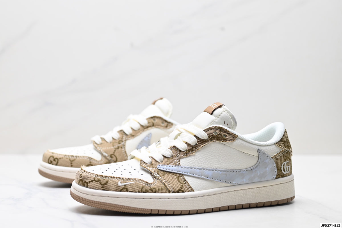 Nike Low-Top Sneakers White Tan Monogram Unisex Collaboration Edition Style 05 detail view 5