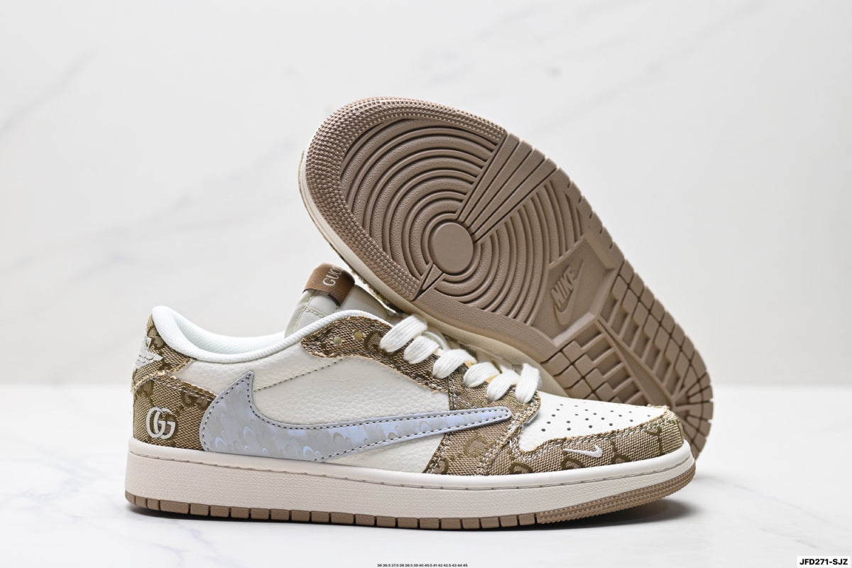 Nike Low-Top Sneakers White Tan Monogram Unisex Collaboration Edition Style 05 detail view 6