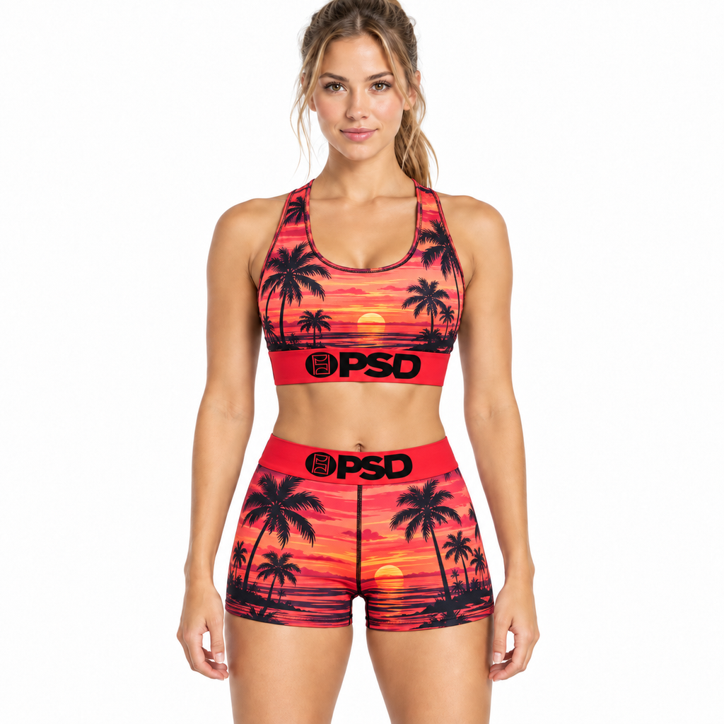 PSD Style Sunset Stripe Women's Athletic Set - model front view