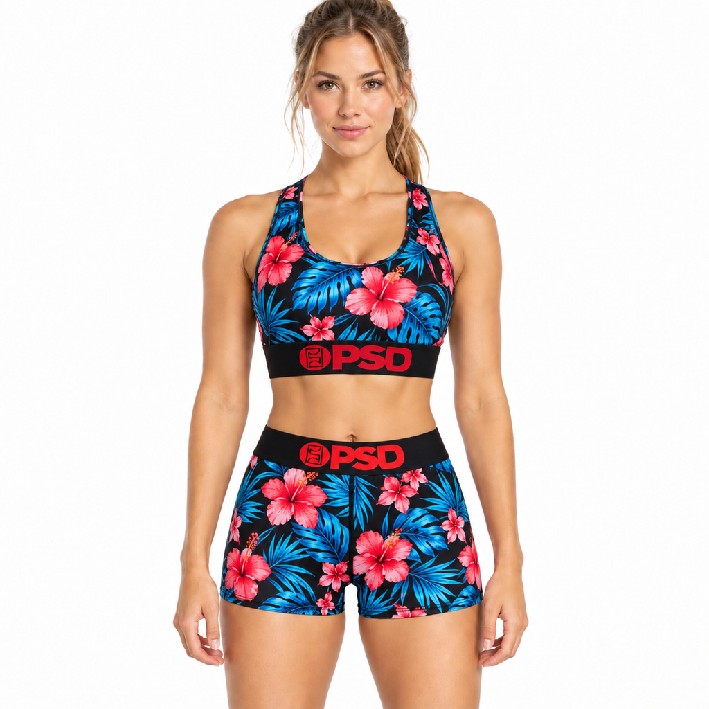 PSD Style Tropical Floral Women's Athletic Set - model front view